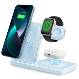 3 In 1 Magnetic Wireless Charger Stand 15W Fast Charging Dock Station Multiple Devices (Option: Blue)