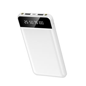 1Pc 10000mAh Power Bank Portable Ultra Slim Charger External Battery Pack With 2 USB Output Ports Charging Cable LED Flashlight Compatible With IOSPho (Option: White)