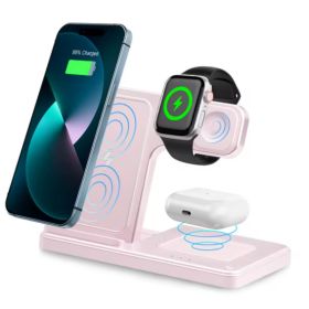 3 In 1 Magnetic Wireless Charger Stand 15W Fast Charging Dock Station Multiple Devices (Option: Pink)