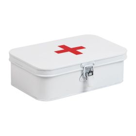 First Aid Box, Emergency Kit, Medical Supply Organizer, Vintage, Buckle Lock (Option: White)