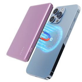 2 In 1 5000mAh 8MM Slim MagSafe Wireless Power Bank PD20W Magnetic Fast Charger Portable Phone Charger Fit For IOS Phone 15 14 13 12 Series And More (Option: Pink)