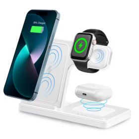 3 In 1 Magnetic Wireless Charger Stand 15W Fast Charging Dock Station Multiple Devices (Option: White)