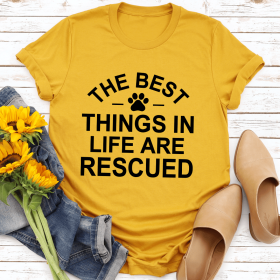 The Best Things In Life Are Rescue T-Shirt (Color: Mustard, size: 2XL)