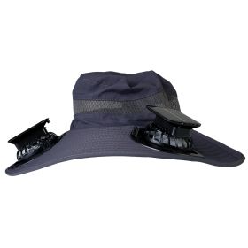 Outdoor Wide Brim Sun Hat With 2 Rechargeable Fans Solar Powered 3 Wind Speeds UPF50+ Breathable Waterproof Nylon Mesh Outdoor Hat For Hiking Camping (Color: Dark Grey, size: One size)