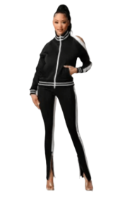 Set Tracksuit Zipper Top, Sport Suit, Loungewear Set, Matching Jogger set (Color: pink, size: large)