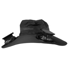 Outdoor Wide Brim Sun Hat With 2 Rechargeable Fans Solar Powered 3 Wind Speeds UPF50+ Breathable Waterproof Nylon Mesh Outdoor Hat For Hiking Camping (Color: Black, size: One size)