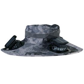 Outdoor Wide Brim Sun Hat With 2 Rechargeable Fans Solar Powered 3 Wind Speeds UPF50+ Breathable Waterproof Nylon Mesh Outdoor Hat For Hiking Camping (Color: Dark Grey Ink, size: One size)