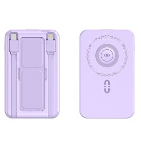 1Pc 3 In 1 10000mAh MagSafe Fast Charging Power Bank PD20W Portable Charger With 2 Built In Cables Stand Fit For IOS Phone 16 15 13 Series And More (Option: Purple)